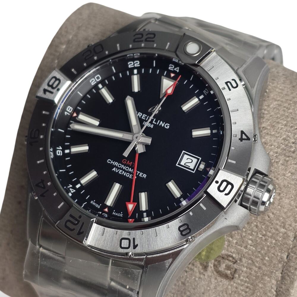 Breitling Avenger GMT 44 Black Dial Steel Mens Watch A32320101B1A1 Brand New Box